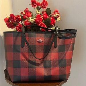 Coach City tote Buffalo Plaid print